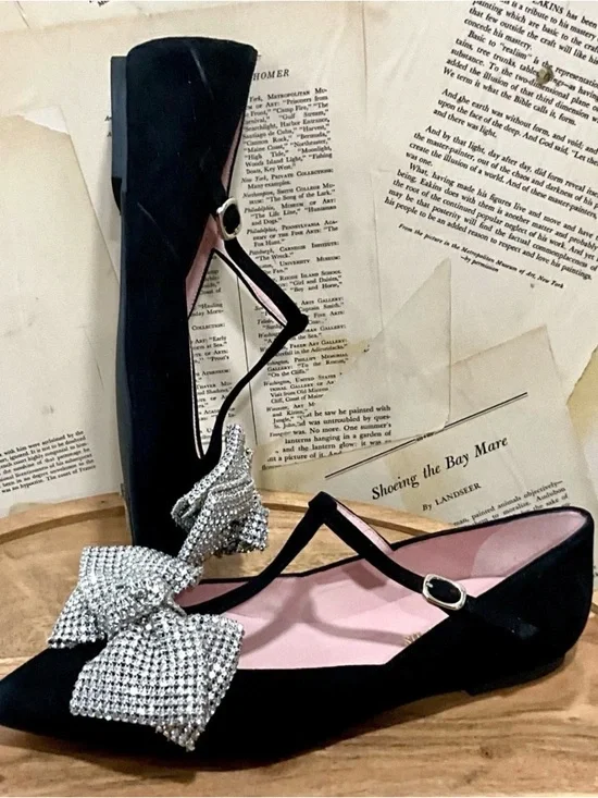 Anthropologie Pretty Ballerinas Ella Flat With Rhinestone Bow - Picture 3 of 7